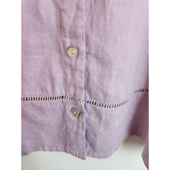Sympli Women Lavender Purple Collarless 100% Linen Button Down Shirt size Large - Picture 8 of 9
